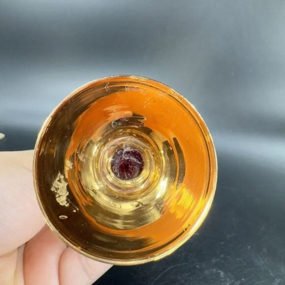 Venetian Art Glass Vase Raised Flowers Ruby Red Heavy Gold Painted Made In Italy